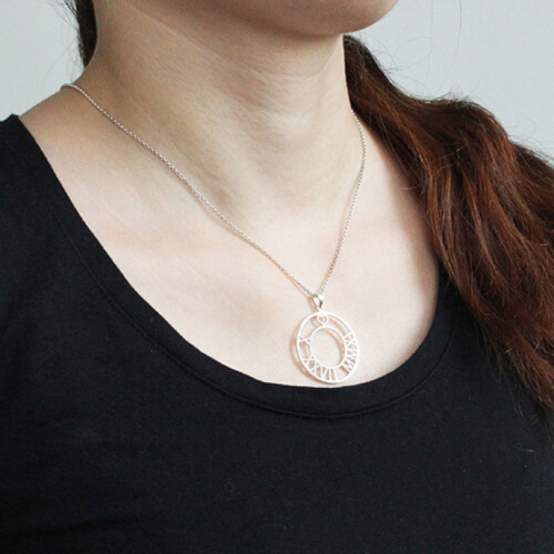Personalised sterling silver Roman numeral open-circle disc pendant