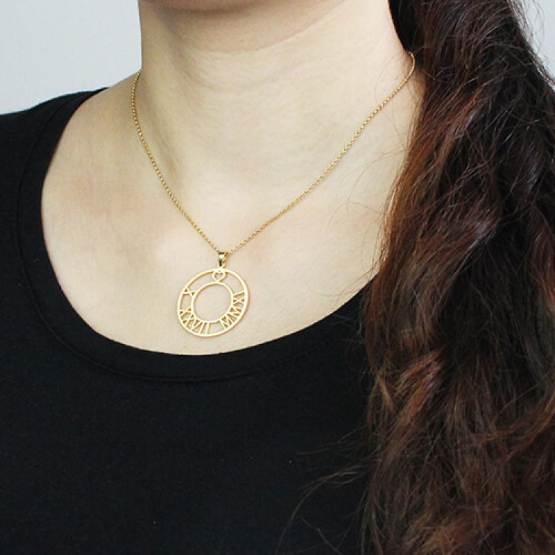 Personalised Roman numeral disc necklace view