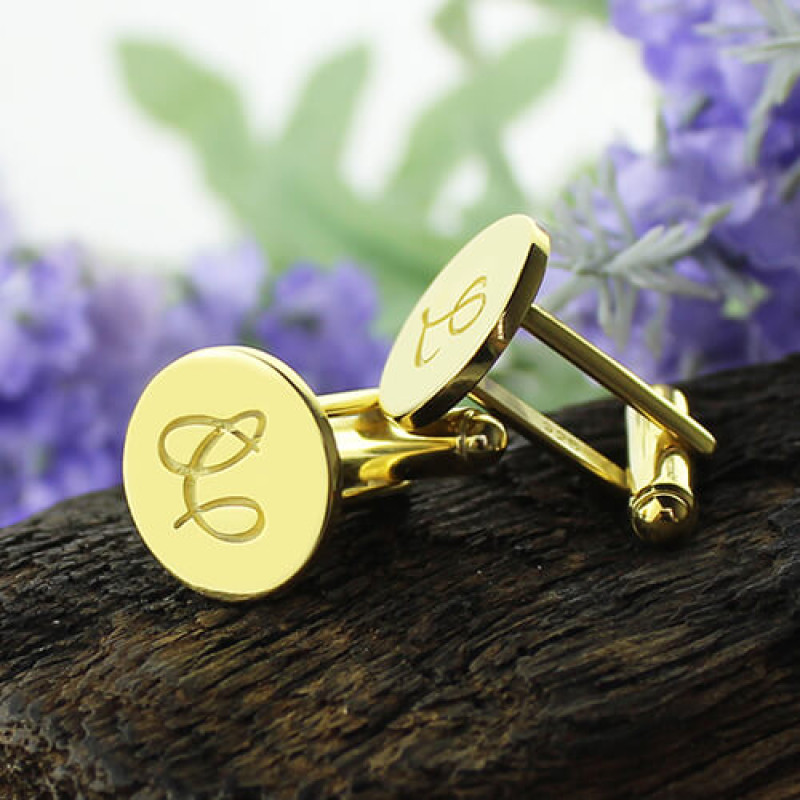 Round Script Initial Cufflinks Round monogram cufflinks with script initial