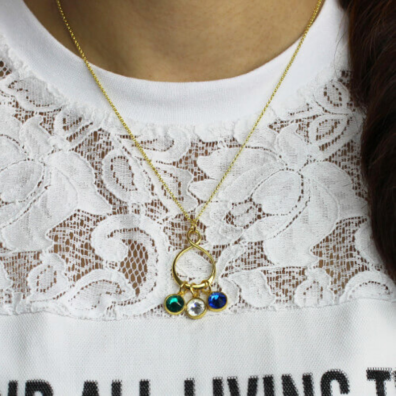 Infinity Pendant Necklace with Birthstones Personalised infinity pendant necklace with three birthstone crystals