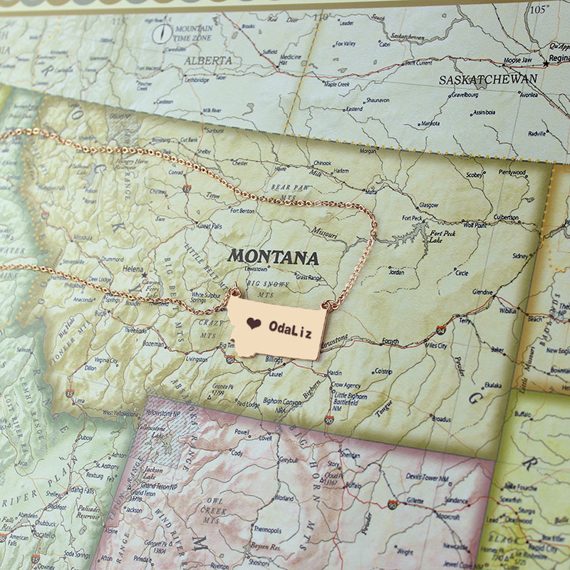 Custom Montana state-shaped heart name necklace