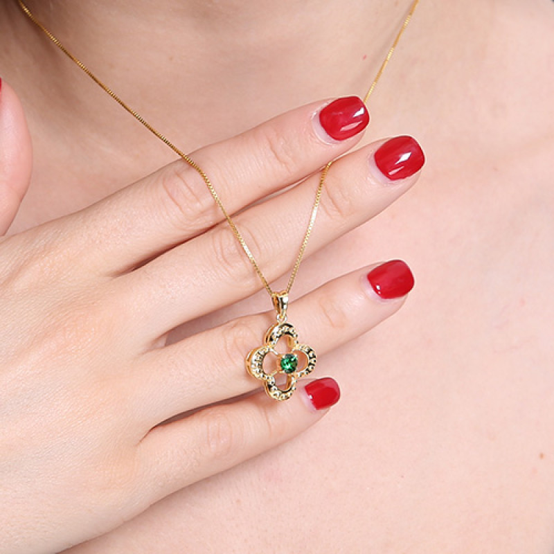 Clover lucky charm necklace with optional birthstone, gallery image