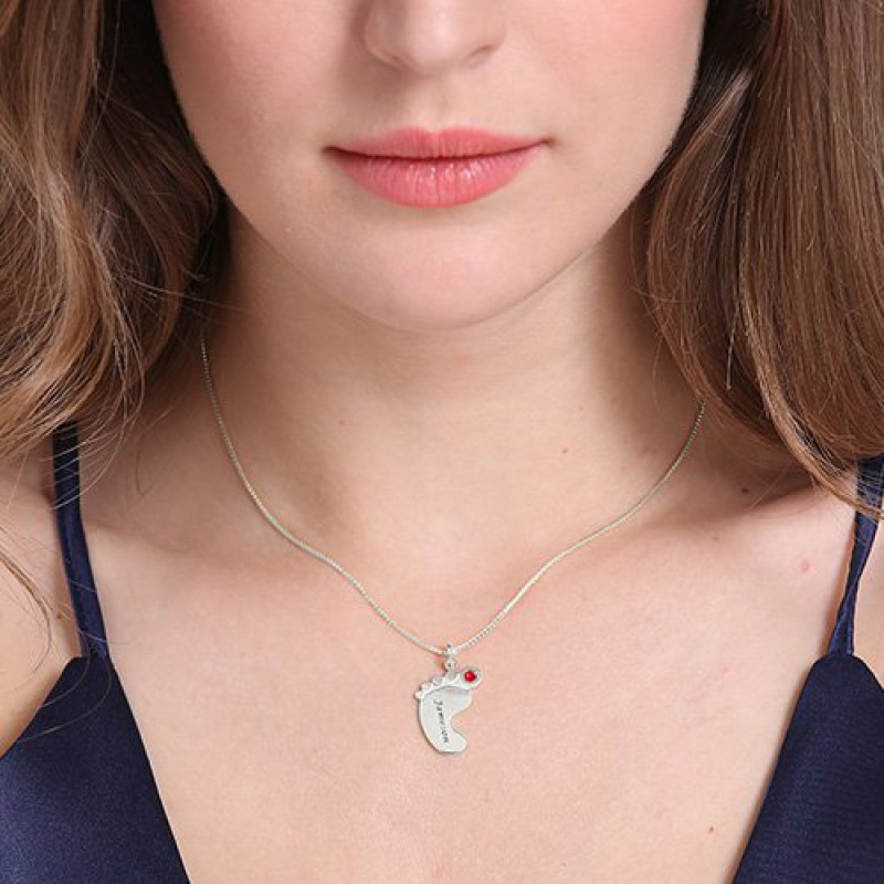 Baby Feet Birthstone Necklace Personalised baby feet birthstone necklace