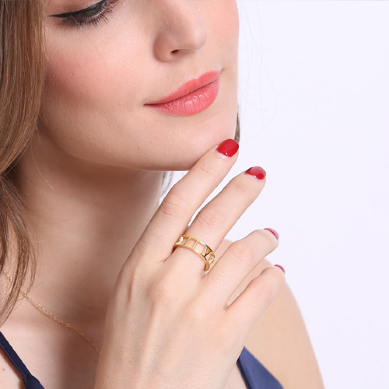 Roman numeral date jewellery ring detail view