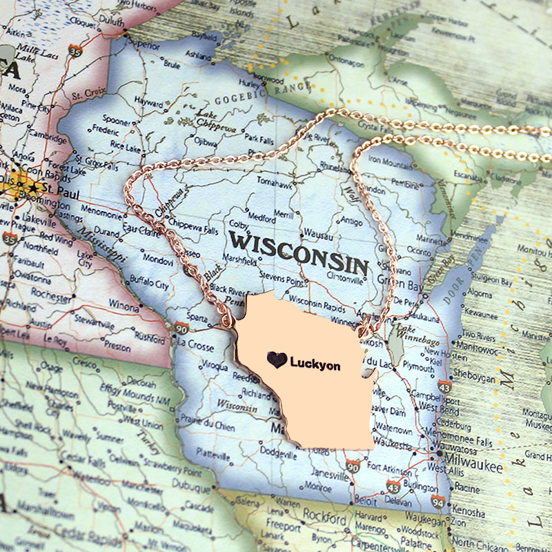 Custom Wisconsin state-shaped name necklace product image