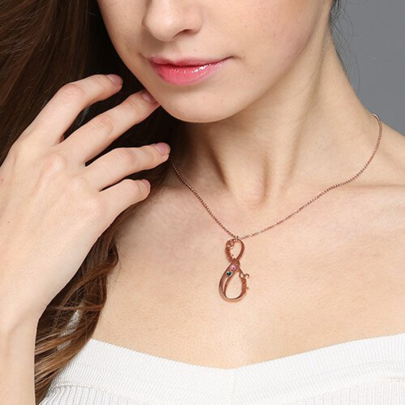 Vertical Infinity Name Necklace Vertical infinity name necklace with optional birthstones