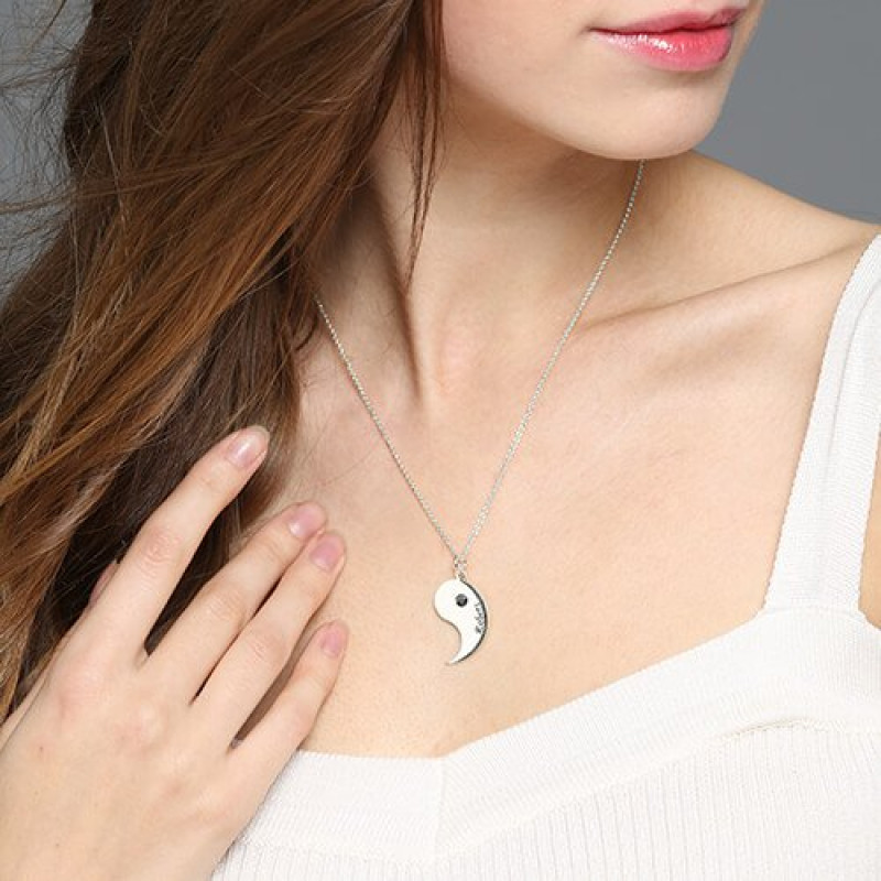 Yin Yang Necklace Set Personalised Yin Yang necklace set with engraving and birthstones