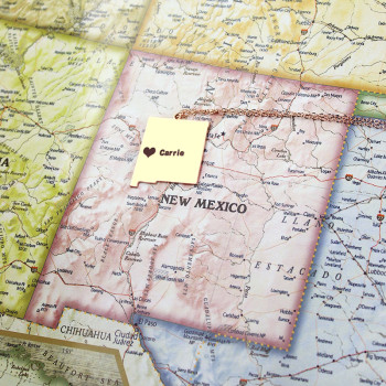 Custom New Mexico State Shaped Necklaces With Heart Name Rose Gold Custom New Mexico State Shaped Necklaces With Heart Name Rose Gold