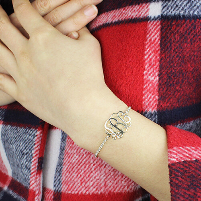 Sterling Silver Monogram Bracelet – Detail View Sterling Silver Monogram Bracelet product detail