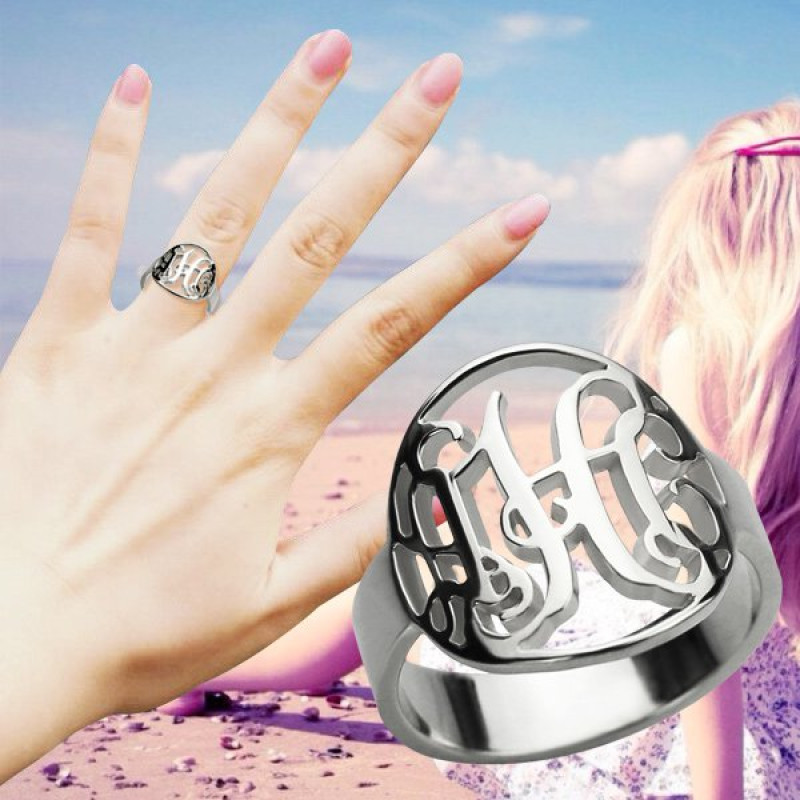 Cut-out monogram initial ring product view