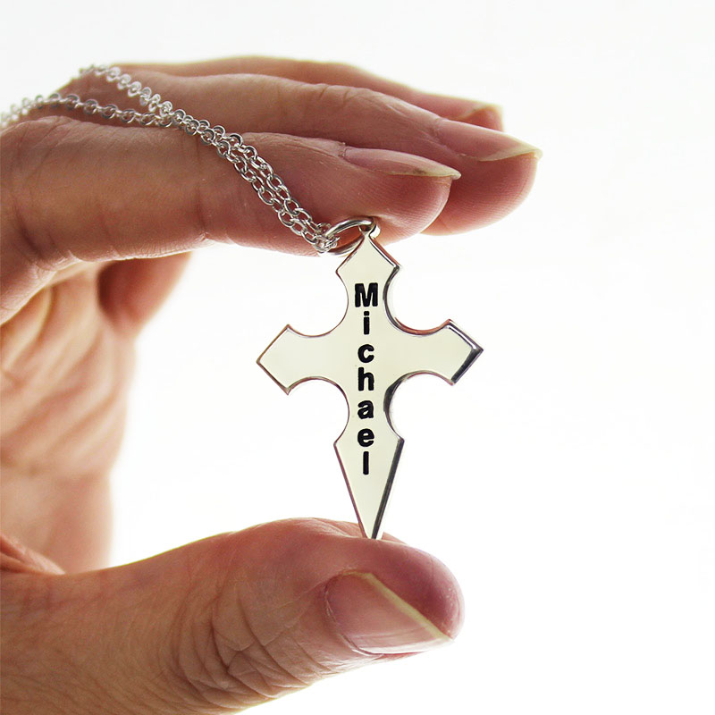 Silver Cross Name Necklace View Personalised silver cross name necklace view