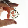 Personalised Silver Circle Cross Necklace Silver Latin-style circle cross necklace with personalised names