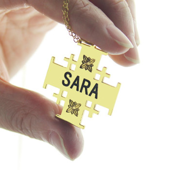 Gold Plated 925 Silver Jerusalem Cross Name Necklace Gold Plated 925 Silver Jerusalem Cross Name Necklace