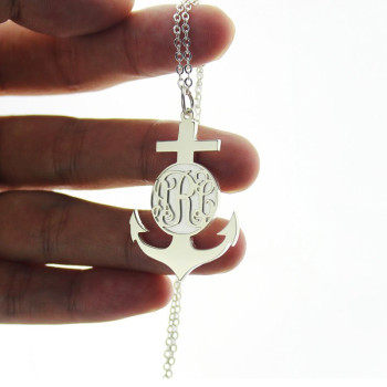 Sterling Silver Anchor Monogram Initial Necklace Sterling Silver Anchor Monogram Initial Necklace