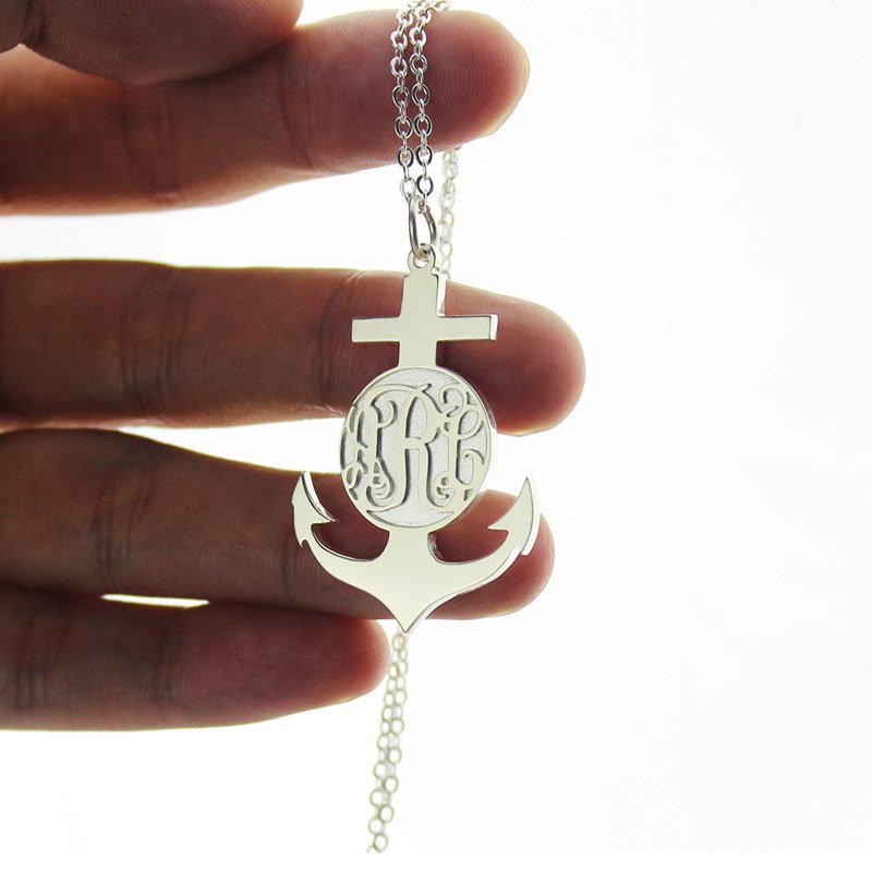 Sterling Silver Anchor Monogram Initial Necklace Sterling silver anchor monogram initial necklace product view