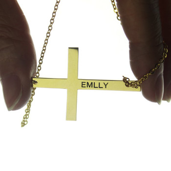 18ct Gold Plated Silver Latin Cross Necklace Engraved Name 1.25