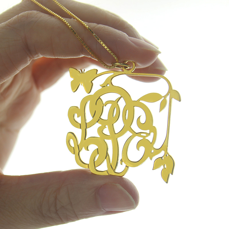 Vines Butterfly Monogram Initial Necklace Vines and butterfly monogram initial necklace