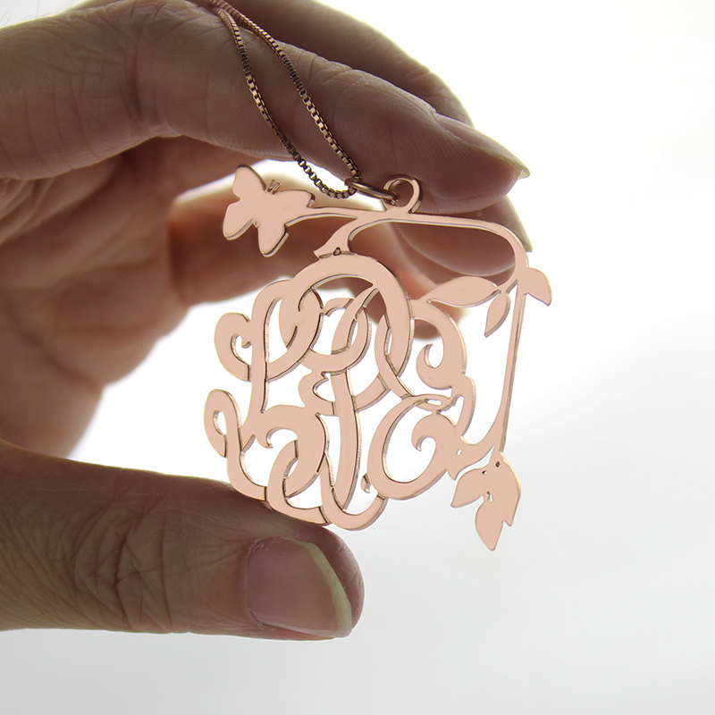 Butterfly and Vines Monogram Necklace Detail Butterfly and vines monogram necklace product view
