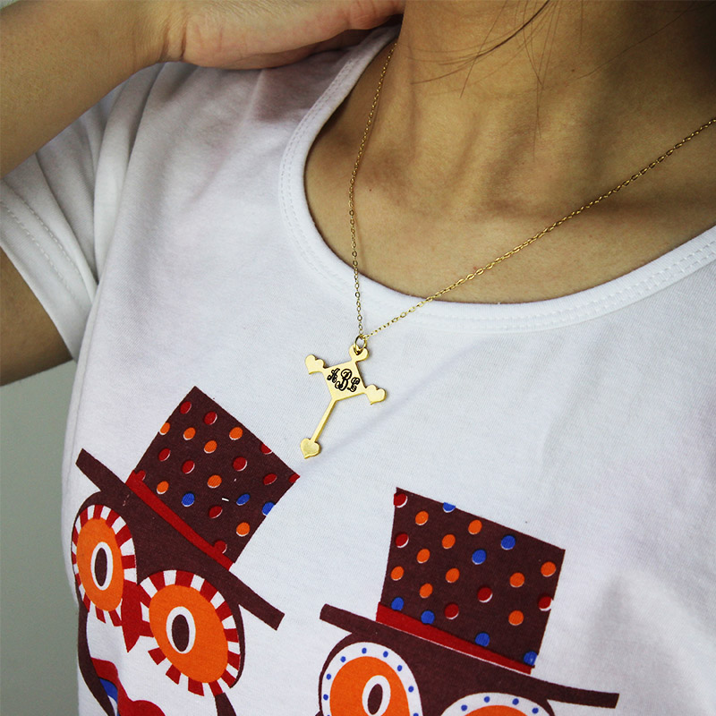 Engraved cross monogram necklace product image