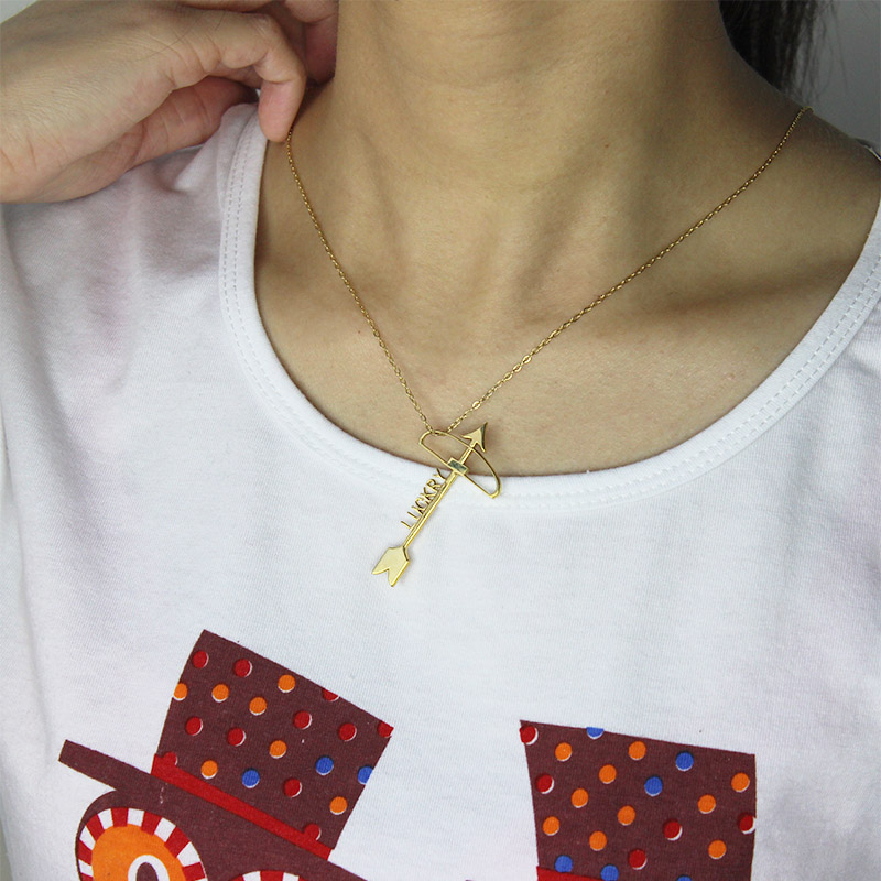 Personalised arrow cross name necklace detail