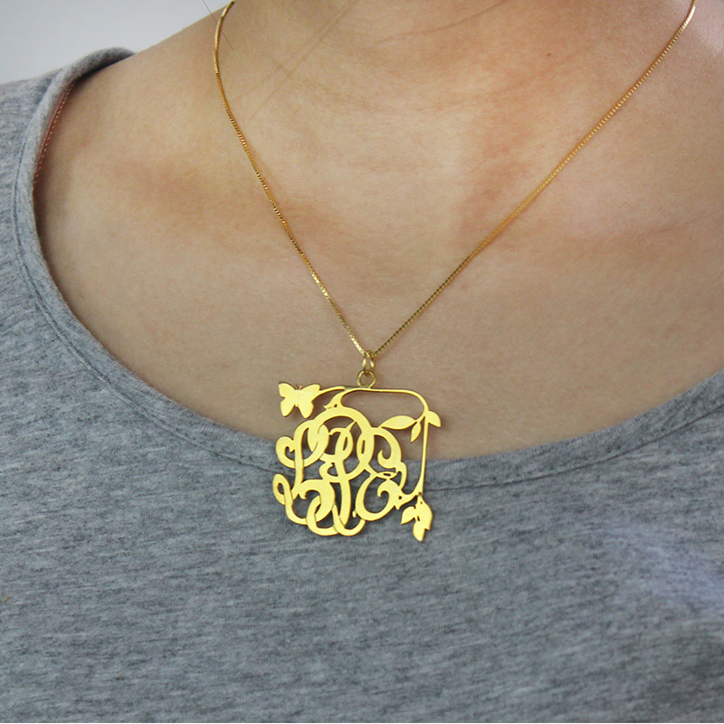 Vines Butterfly Monogram Initial Necklace Vines and butterfly monogram initial necklace