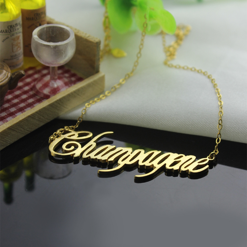 Personalised Champagne font name necklace in solid gold