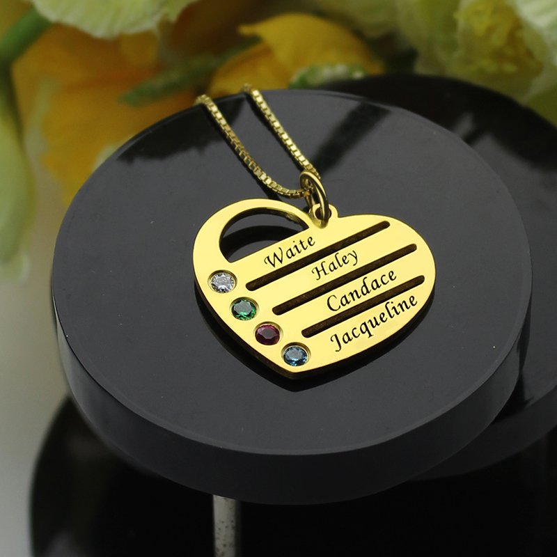 Birthstone Heart Name Necklace Personalised mother’s birthstone heart name necklace, alternate view