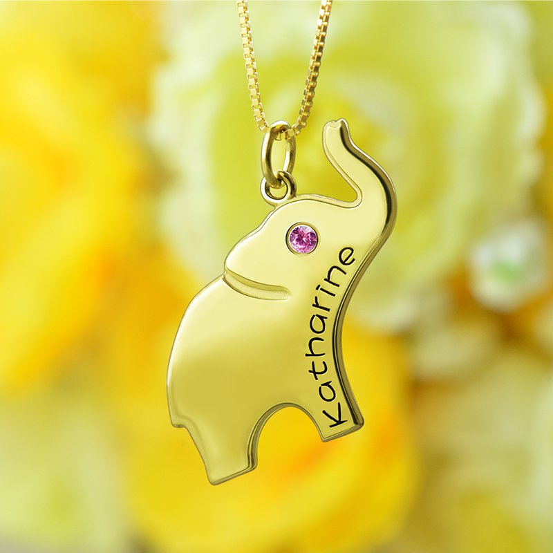 Elephant lucky charm name necklace product image
