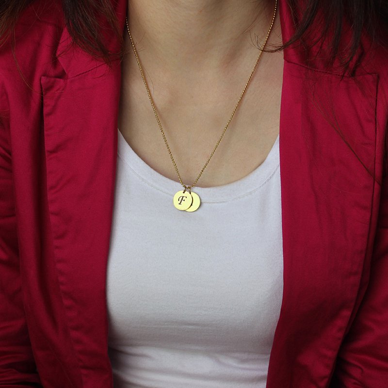 Personalised initial charm disc necklace product image