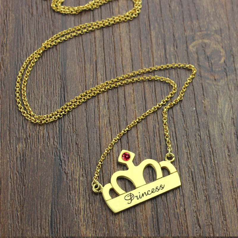 Princess crown birthstone name necklace product view