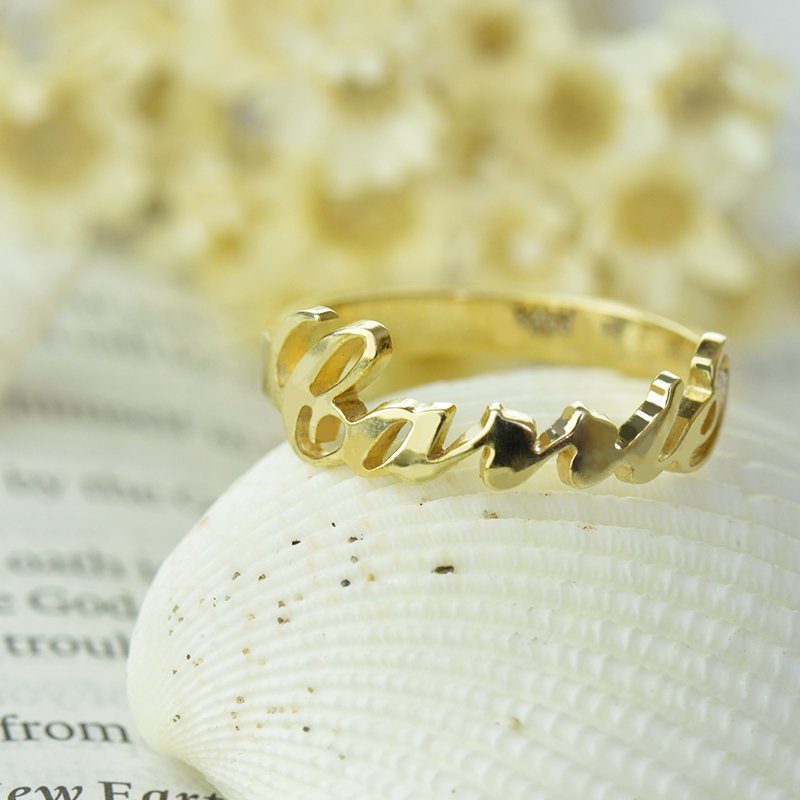 Custom Carrie Name Ring Product View Custom Carrie-style cut-out name ring product view