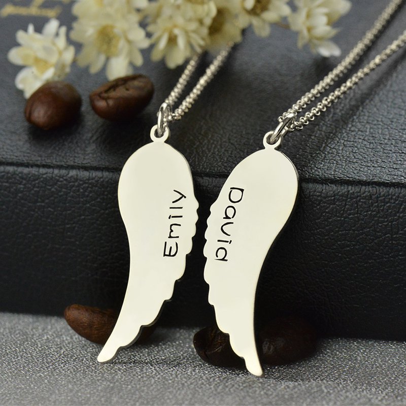 Angel wings necklace pendant detail