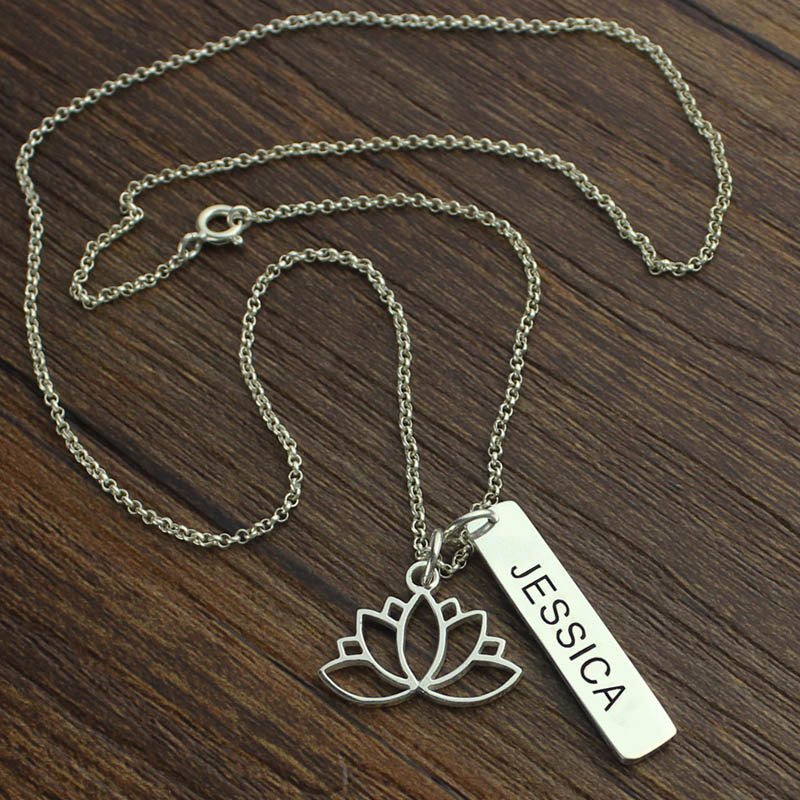 Personalised engraved lotus flower necklace product image