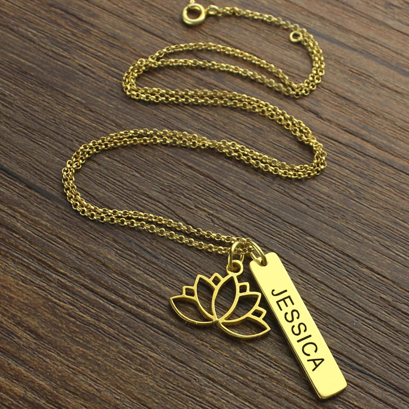 Yoga Lotus Flower Bar Necklace Personalised yoga lotus flower bar necklace product image