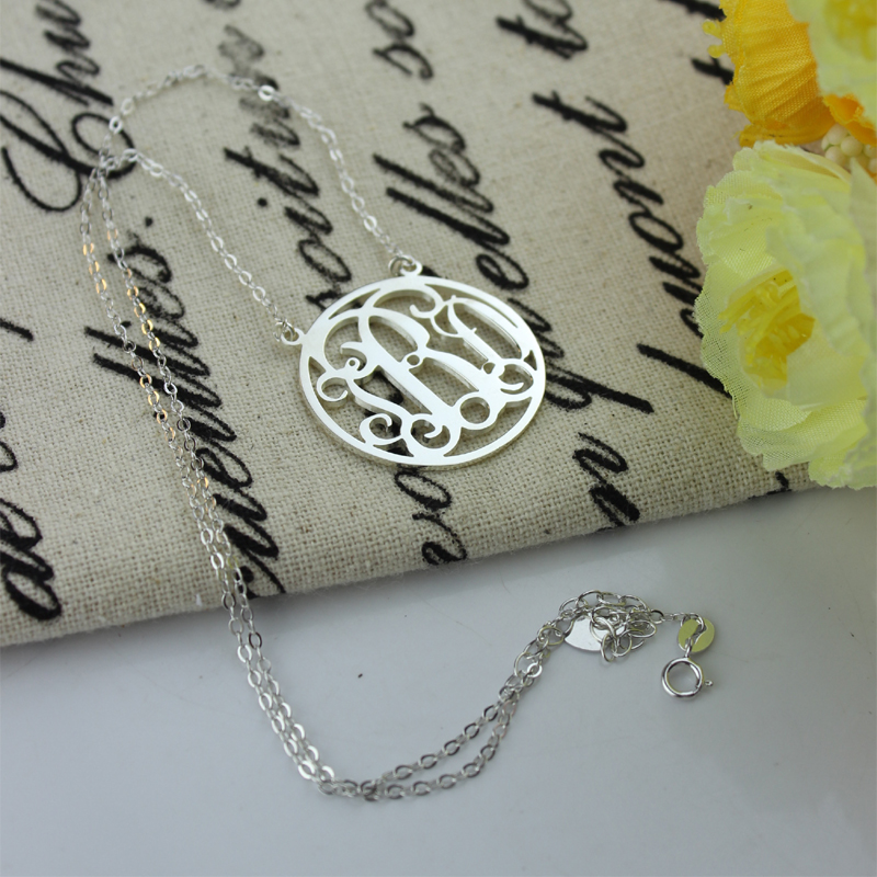18ct white gold circle monogram necklace gallery image