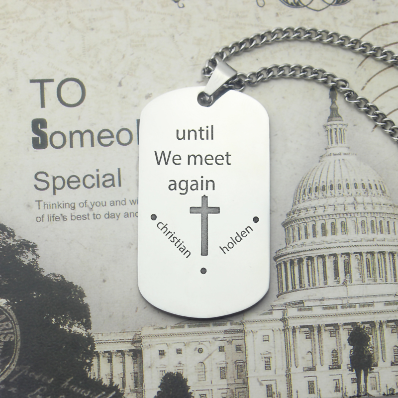 Remembrance dog tag name necklace alternate view
