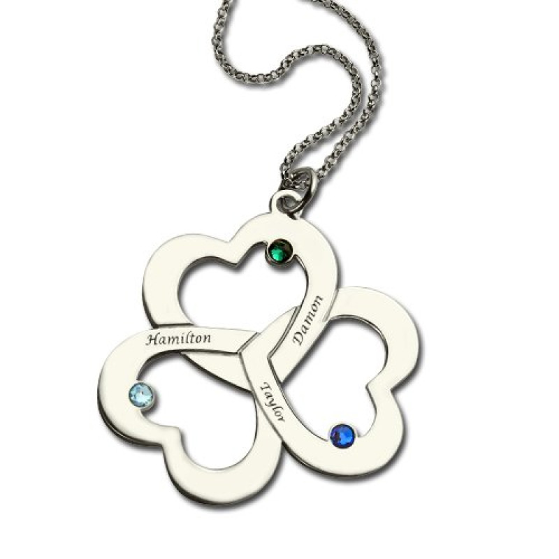 Three Heart Shamrocks Necklace Personalised shamrocks necklace with three hearts