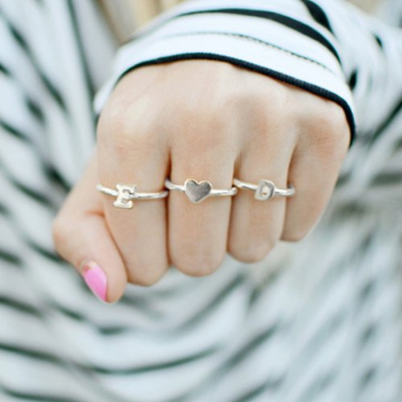 Stackable Midi Initial Ring Sterling Silver Stackable midi initial ring in sterling silver