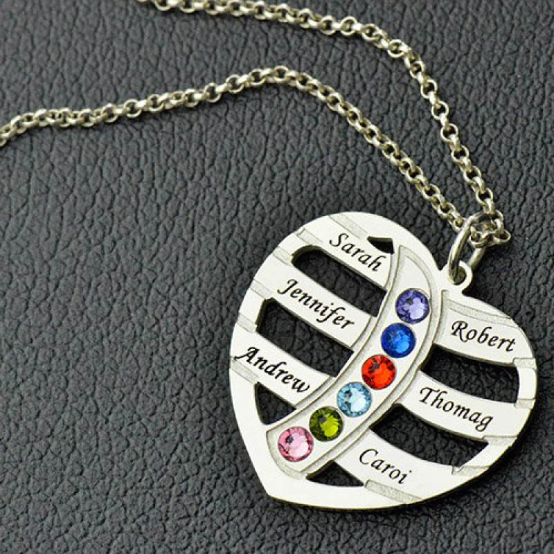 Personalised heart necklace with names and birthstones