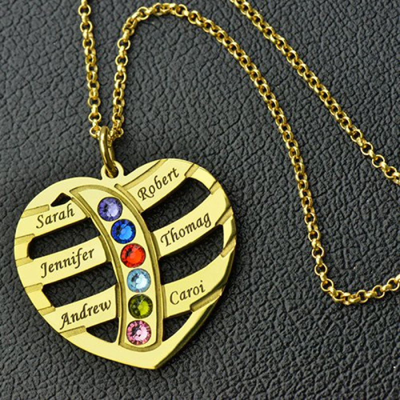 Mother’s Name and Birthstone Necklace Mother’s heart necklace with name and birthstone personalisation