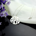 18ct solid white gold block initial monogram pendant necklace
