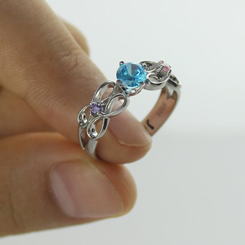 Customised Infinity Promise Ring Product View Customised infinity promise ring with name and birthstone product view