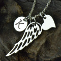 Angel Wing Heart Initial Necklace Angel wing necklace with heart charm and initial pendant