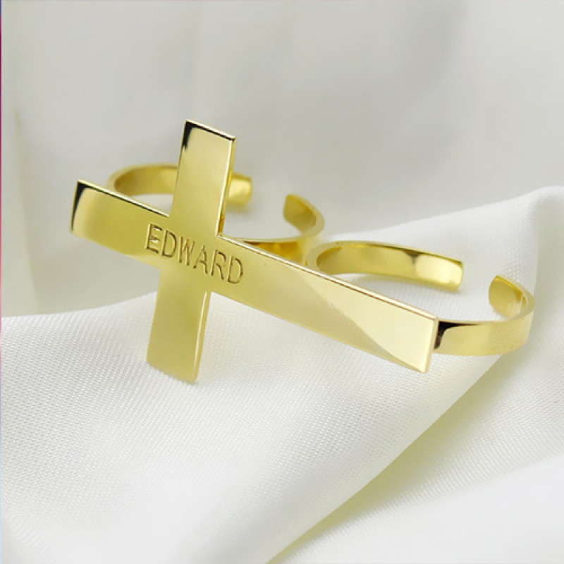 Engraved name two-finger cross ring product image