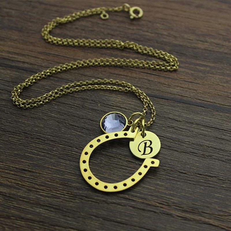 Birthstone Horseshoe Necklace Birthstone horseshoe necklace product view