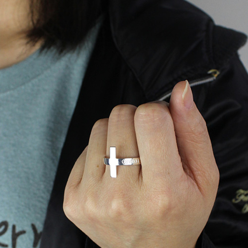 Sterling Silver Cross Ring Detail Sterling silver engraved cross ring detail