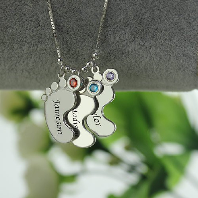 Engraved baby feet charm necklace detail