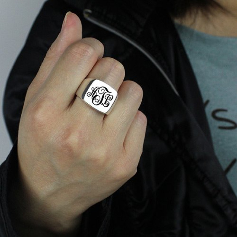 Engraved Monogram Signet Ring Engraved monogram signet ring product image