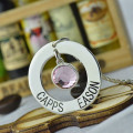 Personalised circle name pendant with birthstone