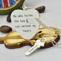 Key and Heart Couple Necklace Set - Gallery View 3 Key and heart necklace set for a couple, gallery view 3